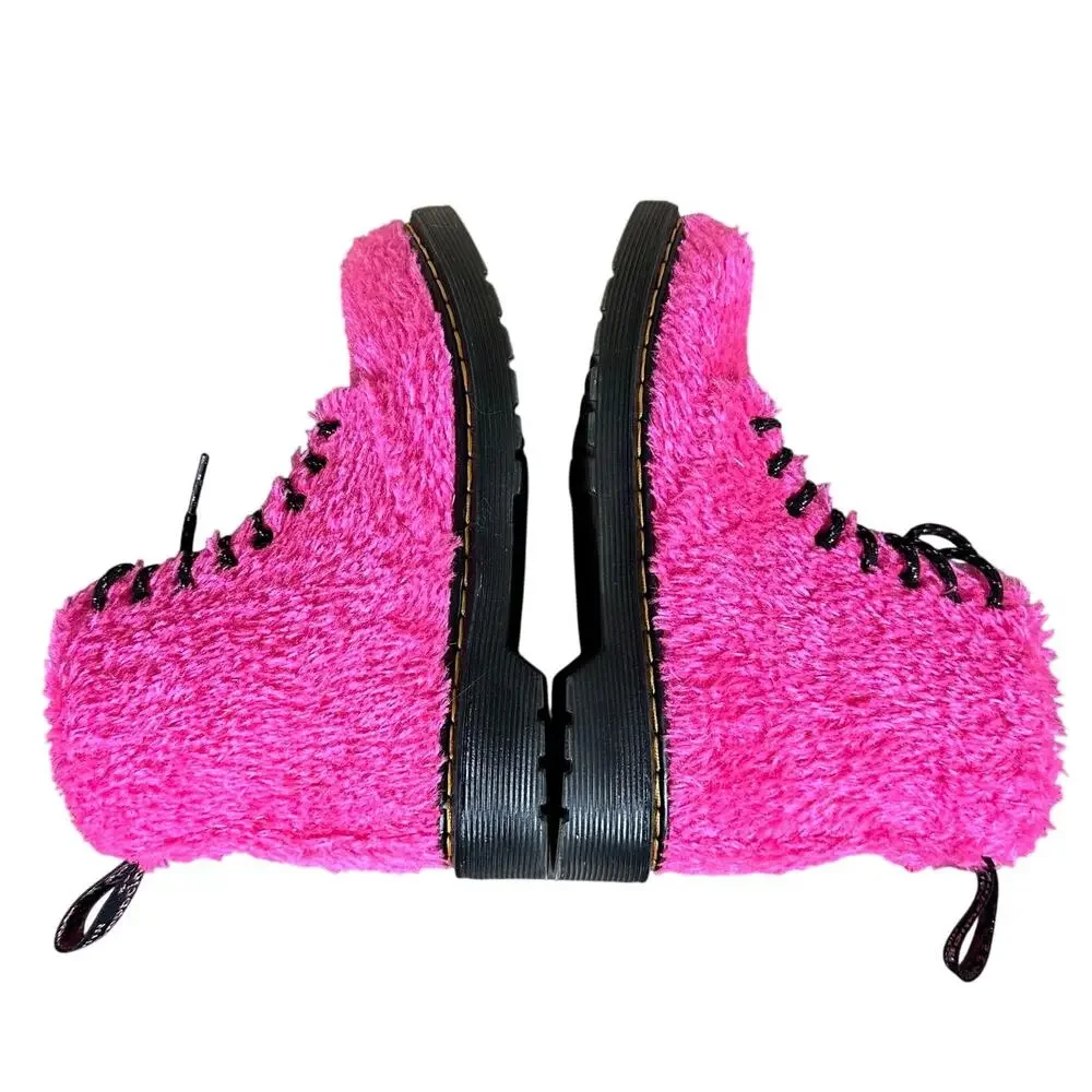 Junior 1460 Pascal Tinsel Fur Lace Up Boots in Pink, Size 1 US